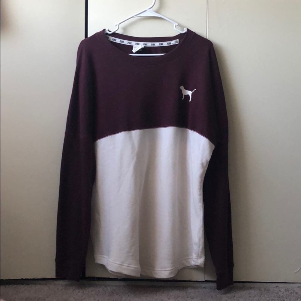 PINK Maroon and White Crew Neck